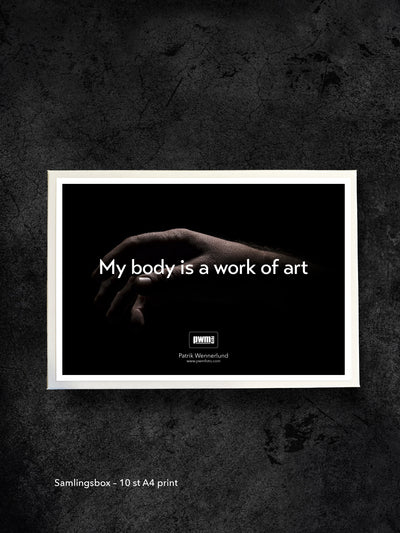 Fotokonst från PWMFoto. Samlingsbox med foton från serien "My Body is a Work of Art" / Photo Art by PWMFoto. Collection box from the collection "My Body is a Work of Art"